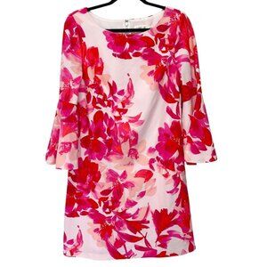 Eliza J Floral Shift Dress Bell Sleeves Size 10 Red Pink Romantic Garden Party
